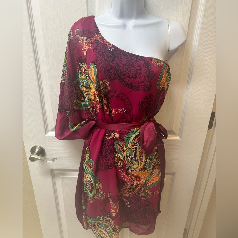 Chic One-Shoulder Paisley Print Dress